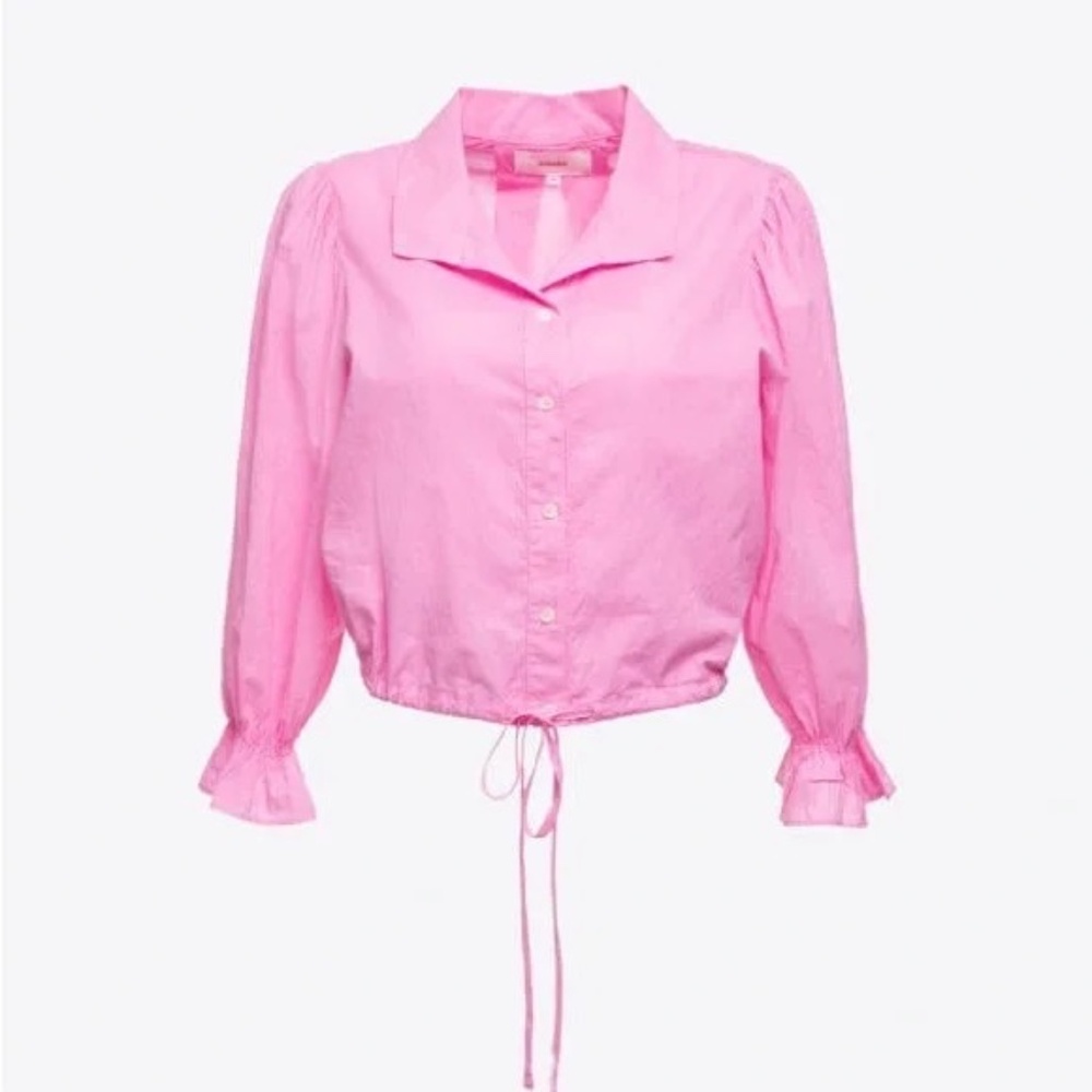 Xirena Elody blouson top ruffle cuffs button front cinch tie waist 3/4 sleeves - Picture 3 of 12